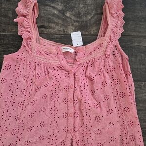 #439 Lucky Brand Pink Eyelet Ruffle Tank Top